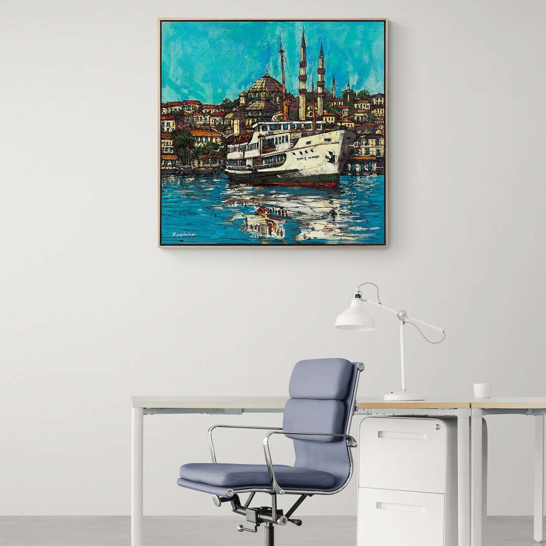 Renkli Boğaz Manzarası Yağlı Boya Tablosu