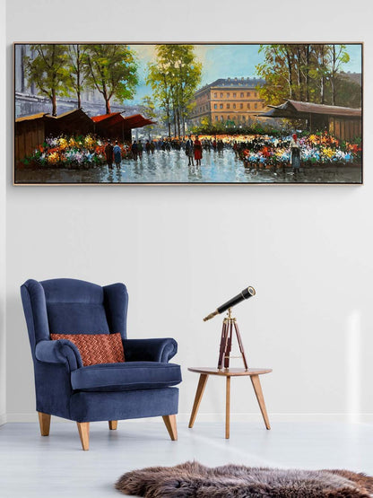 Çiçeklerle Dolu Pazar Yağlı Boya Tablosu