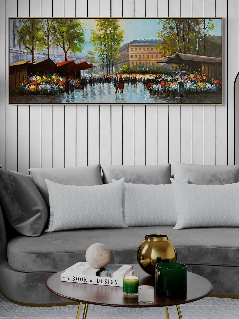 Çiçeklerle Dolu Pazar Yağlı Boya Tablosu