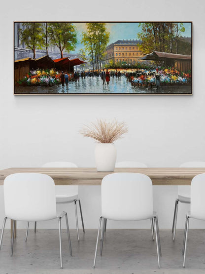 Çiçeklerle Dolu Pazar Yağlı Boya Tablosu