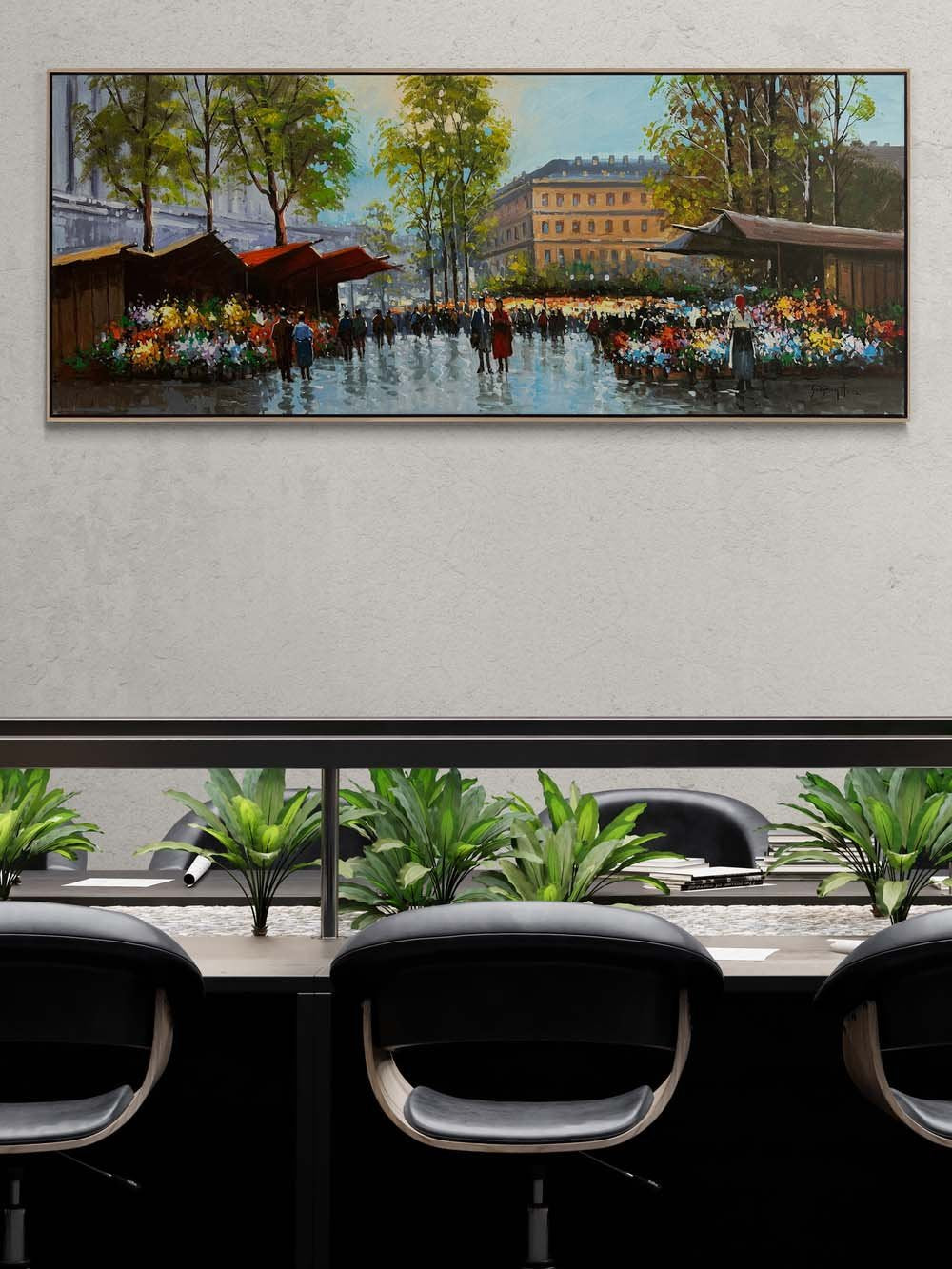 Çiçeklerle Dolu Pazar Yağlı Boya Tablosu