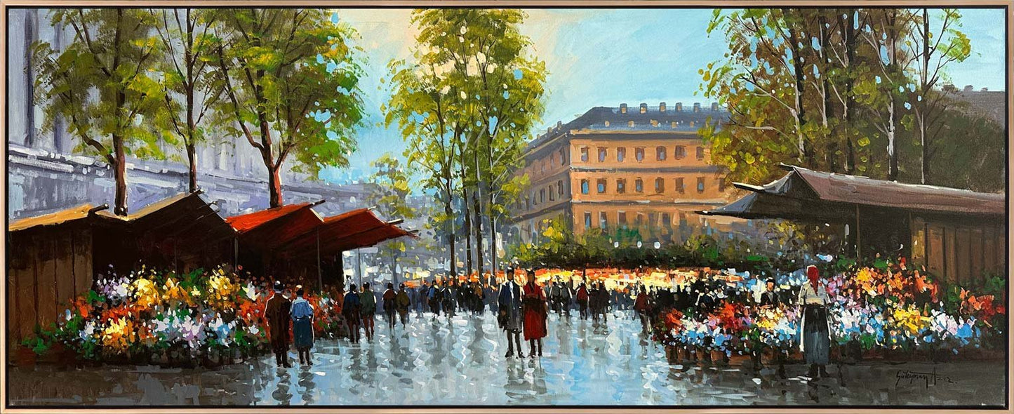 Çiçeklerle Dolu Pazar Yağlı Boya Tablosu