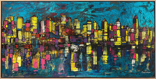Şehir Silüeti ve Yansıma Yağlı Boya Tablosu