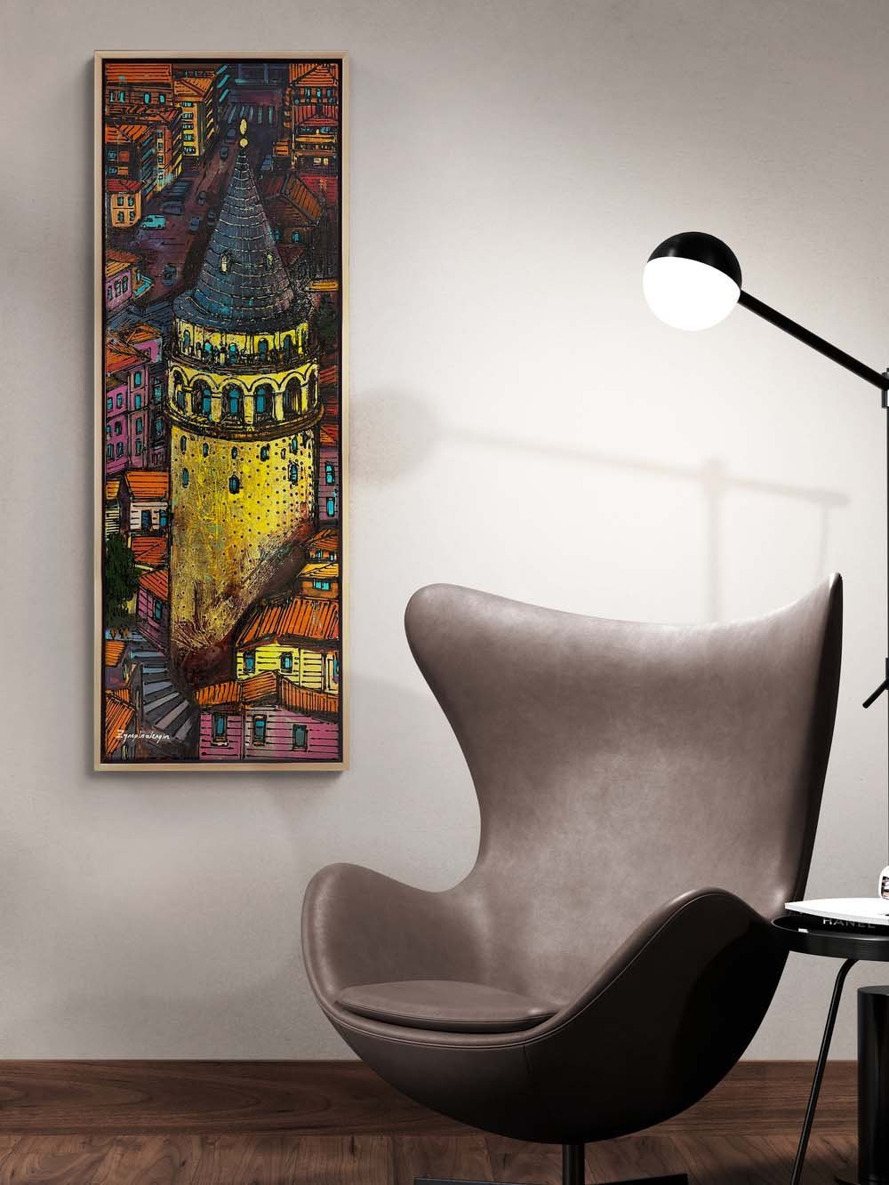 Galata Kulesi'nin Altın Renkleri Yağlı Boya Tablosu