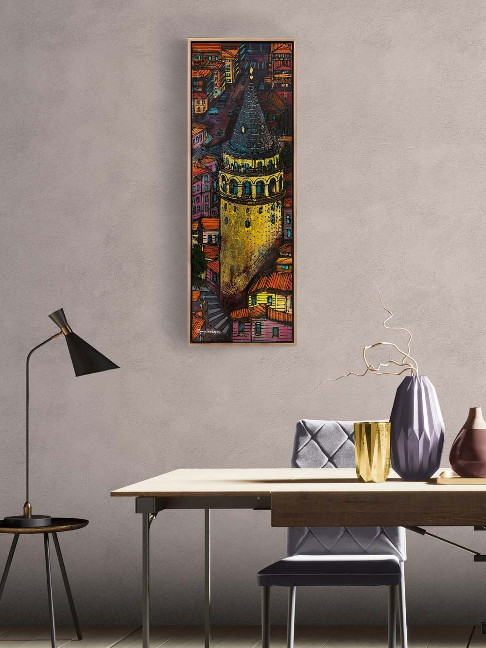 Galata Kulesi'nin Altın Renkleri Yağlı Boya Tablosu