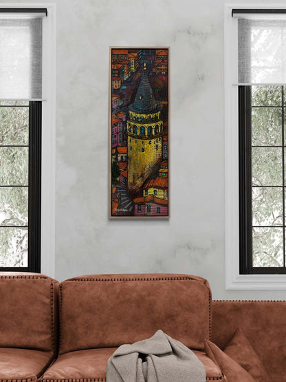 Galata Kulesi'nin Altın Renkleri Yağlı Boya Tablosu