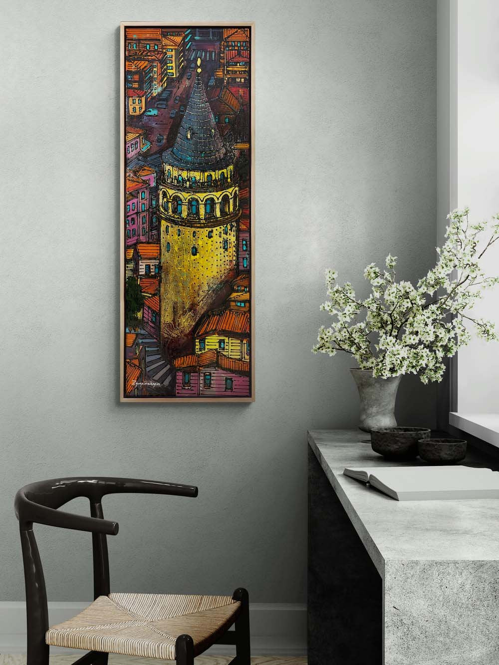 Galata Kulesi'nin Altın Renkleri Yağlı Boya Tablosu