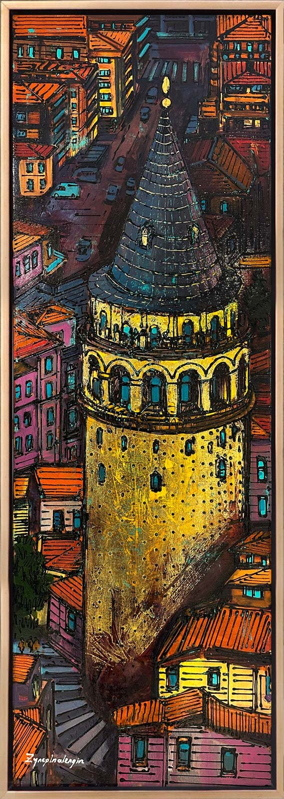 Galata Kulesi'nin Altın Renkleri Yağlı Boya Tablosu