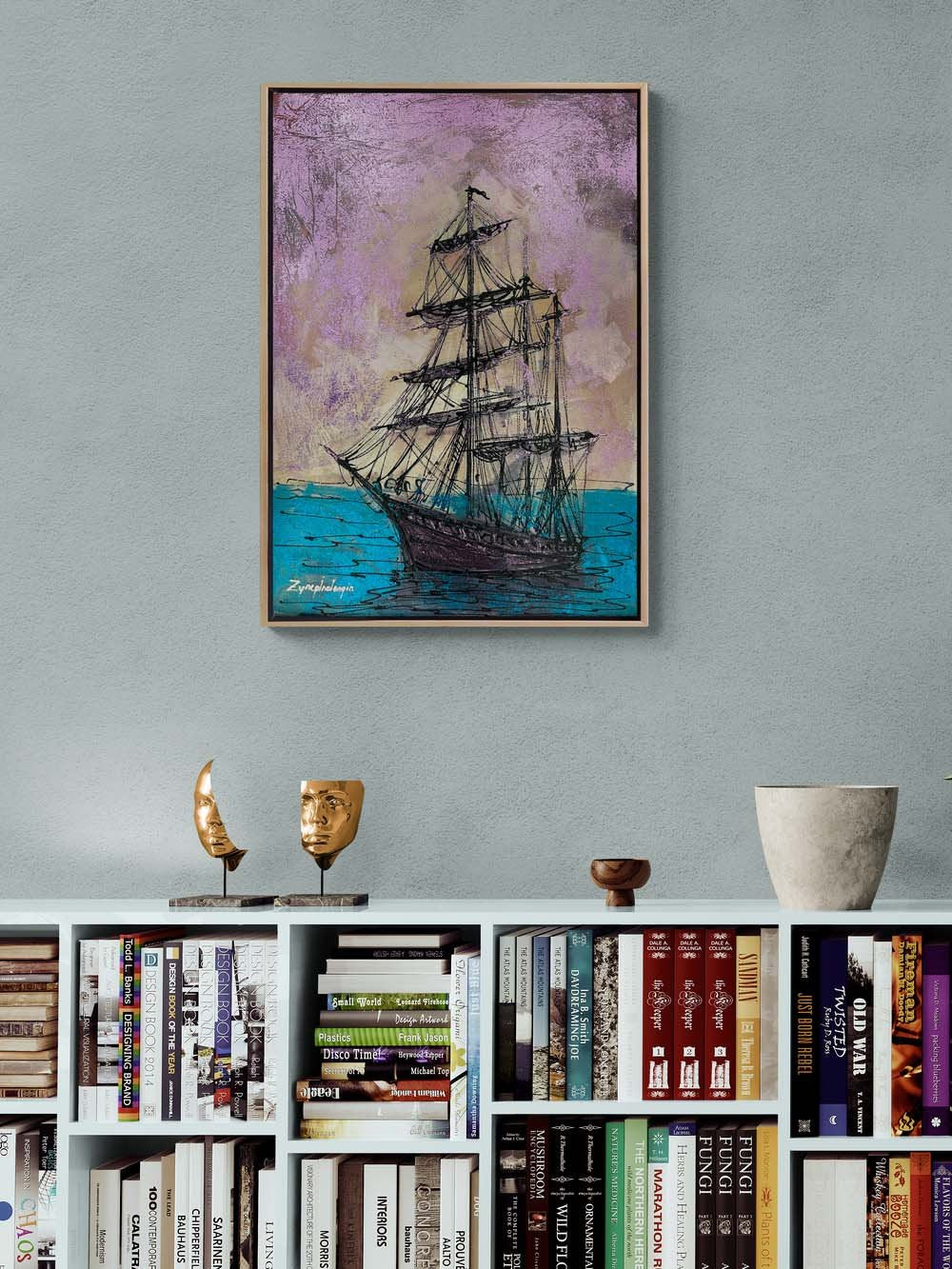 Parlak Deniz ve Gemi Yağlı Boya Tablosu