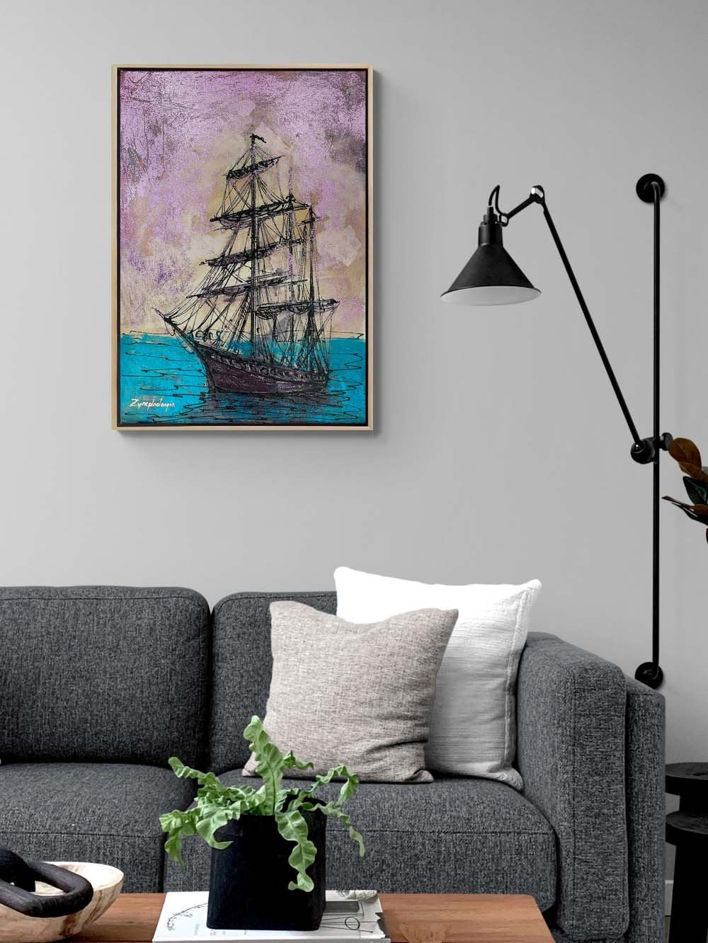 Parlak Deniz ve Gemi Yağlı Boya Tablosu