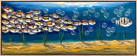 Mavi Derinliklerde Yüzen Balıklar Yağlı Boya Tablosu