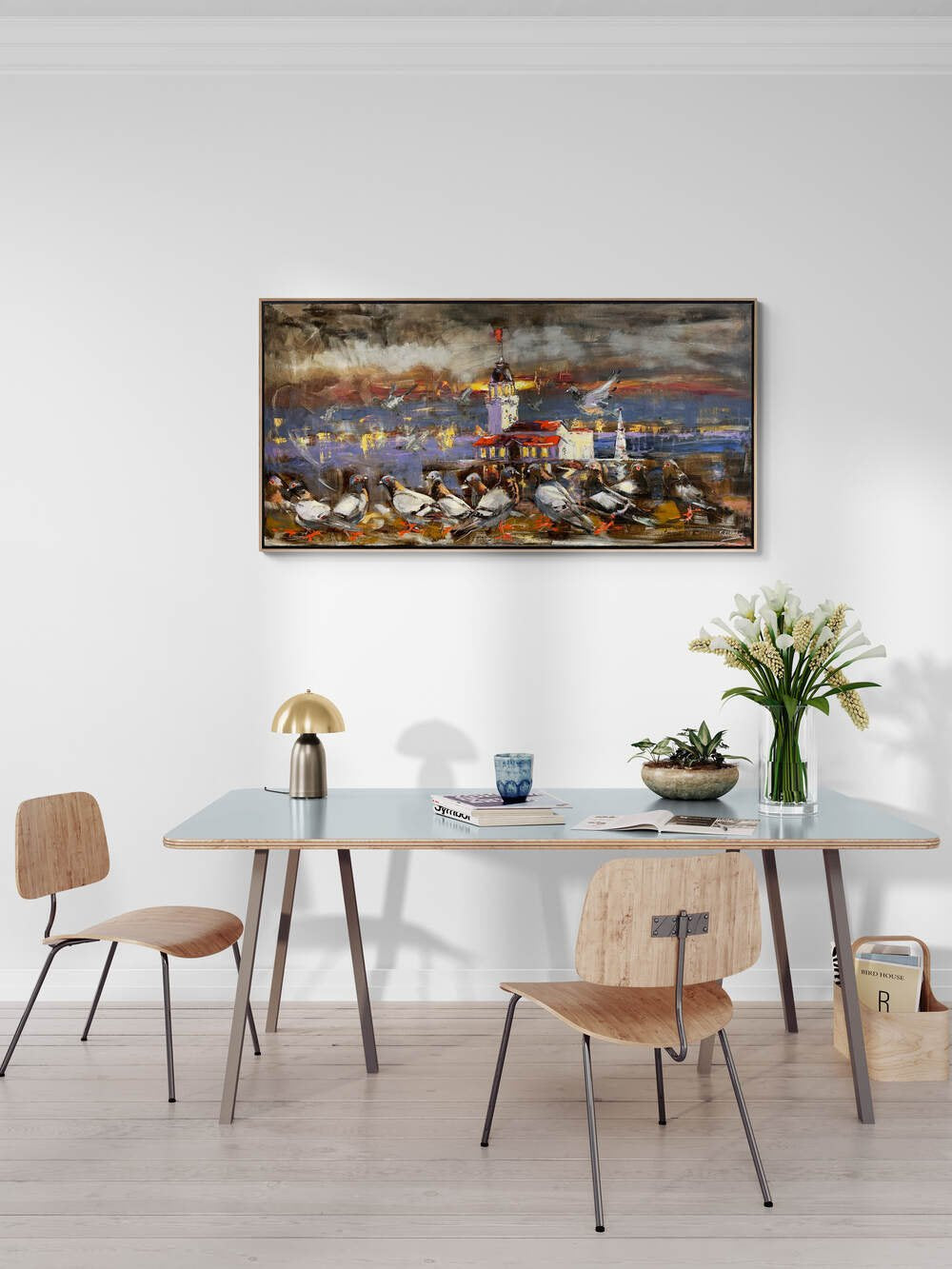 Kız Kulesi'nin Kanatlı Misafirleri Yağlı Boya Tablosu