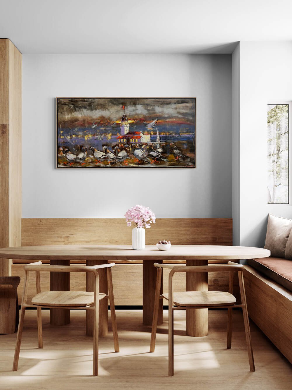 Kız Kulesi'nin Kanatlı Misafirleri Yağlı Boya Tablosu