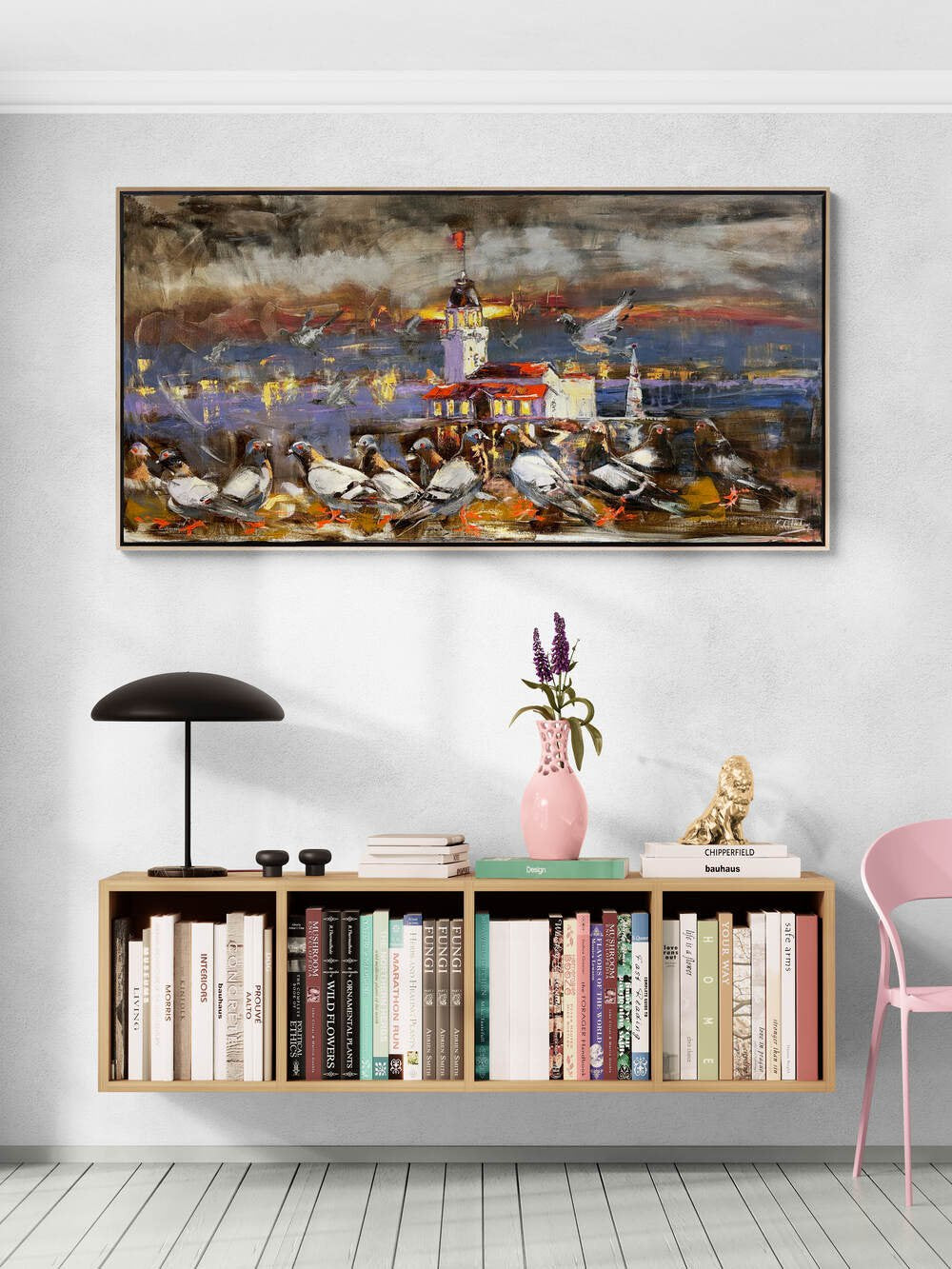 Kız Kulesi'nin Kanatlı Misafirleri Yağlı Boya Tablosu