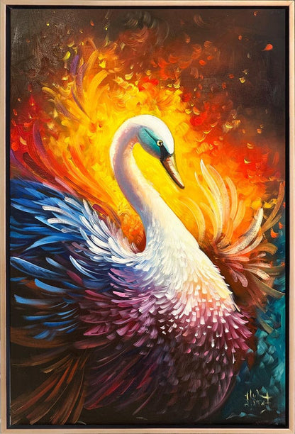 Kuğunun Asil Duruşu Yağlı Boya Tablosu