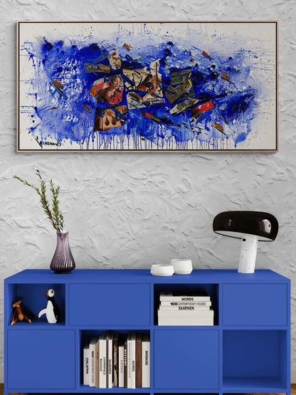 Gazete Sayfalarında Renkli İzler Yağlı Boya Tablosu