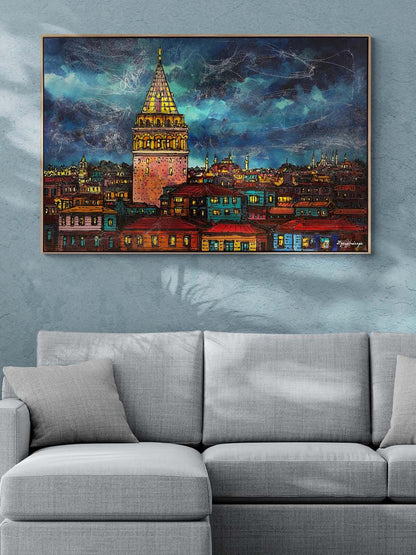Galata'nın Gece Rüyası Yağlı Boya Tablosu
