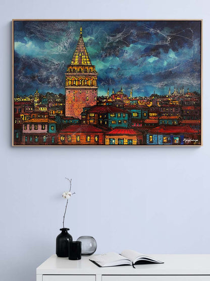 Galata'nın Gece Rüyası Yağlı Boya Tablosu