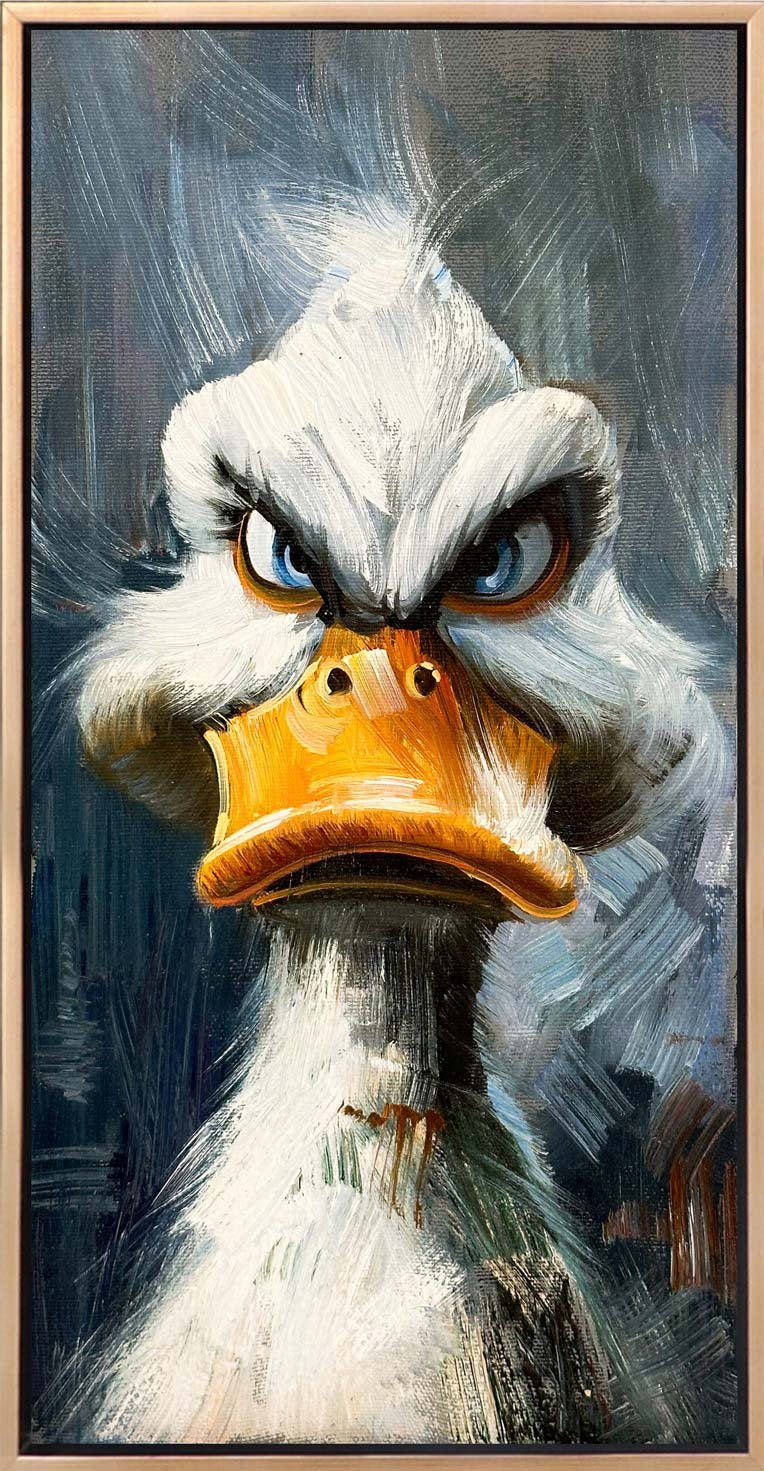 Öfkeli Ördek Yağlı Boya Tablosu