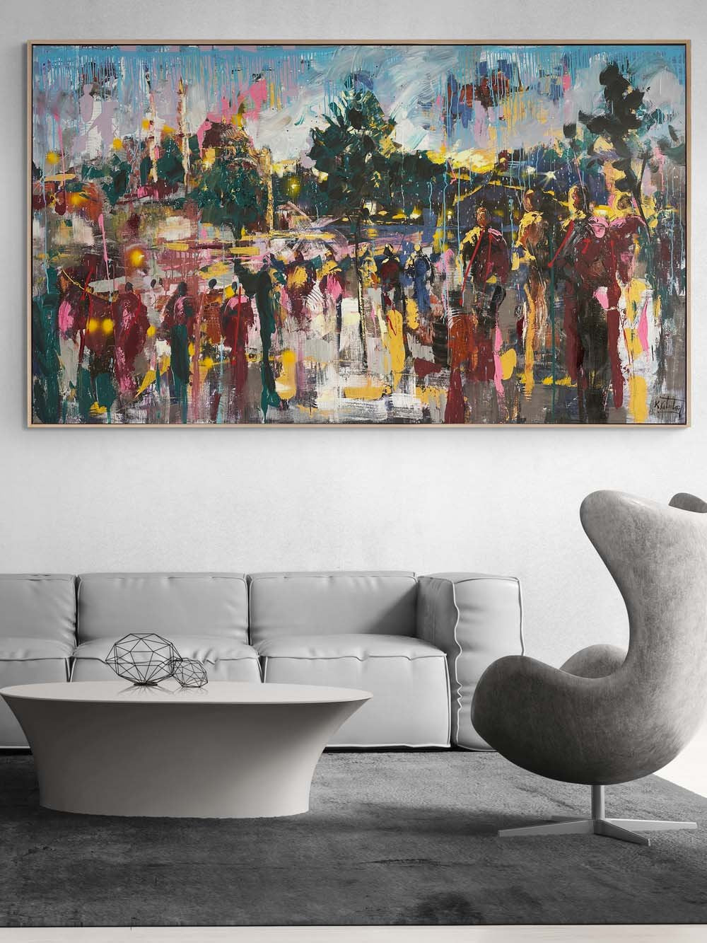 Ortaköy'de Kalabalıklar Yağlı Boya Tablosu