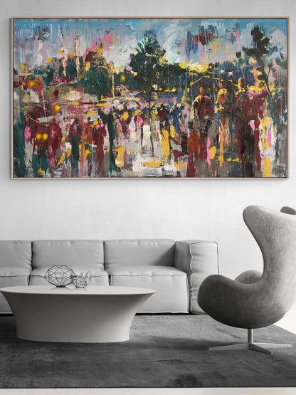 Ortaköy'de Kalabalıklar Yağlı Boya Tablosu