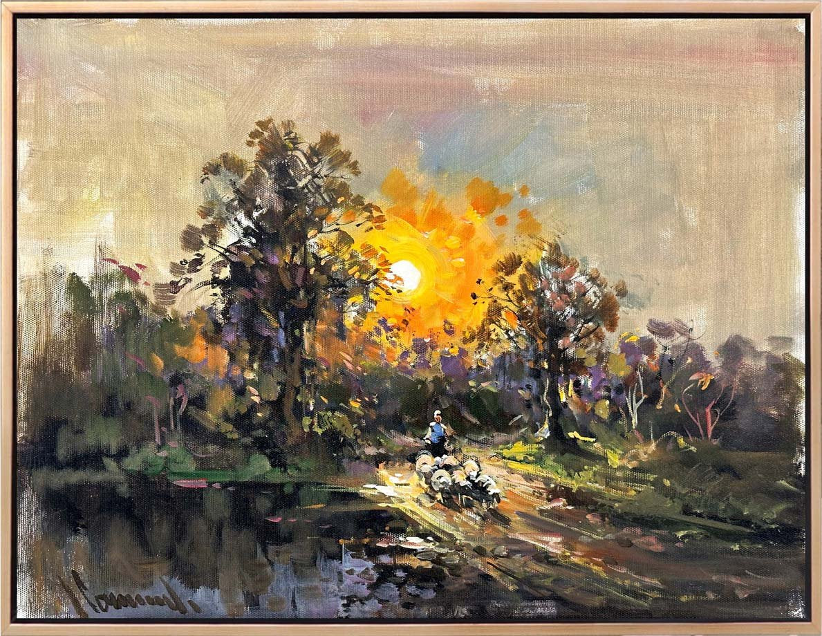 Gün Batımında Köy Yolu Yağlı Boya Tablosu