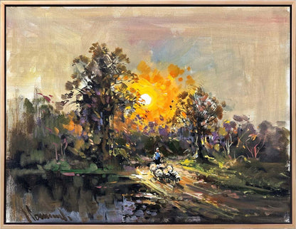 Gün Batımında Köy Yolu Yağlı Boya Tablosu