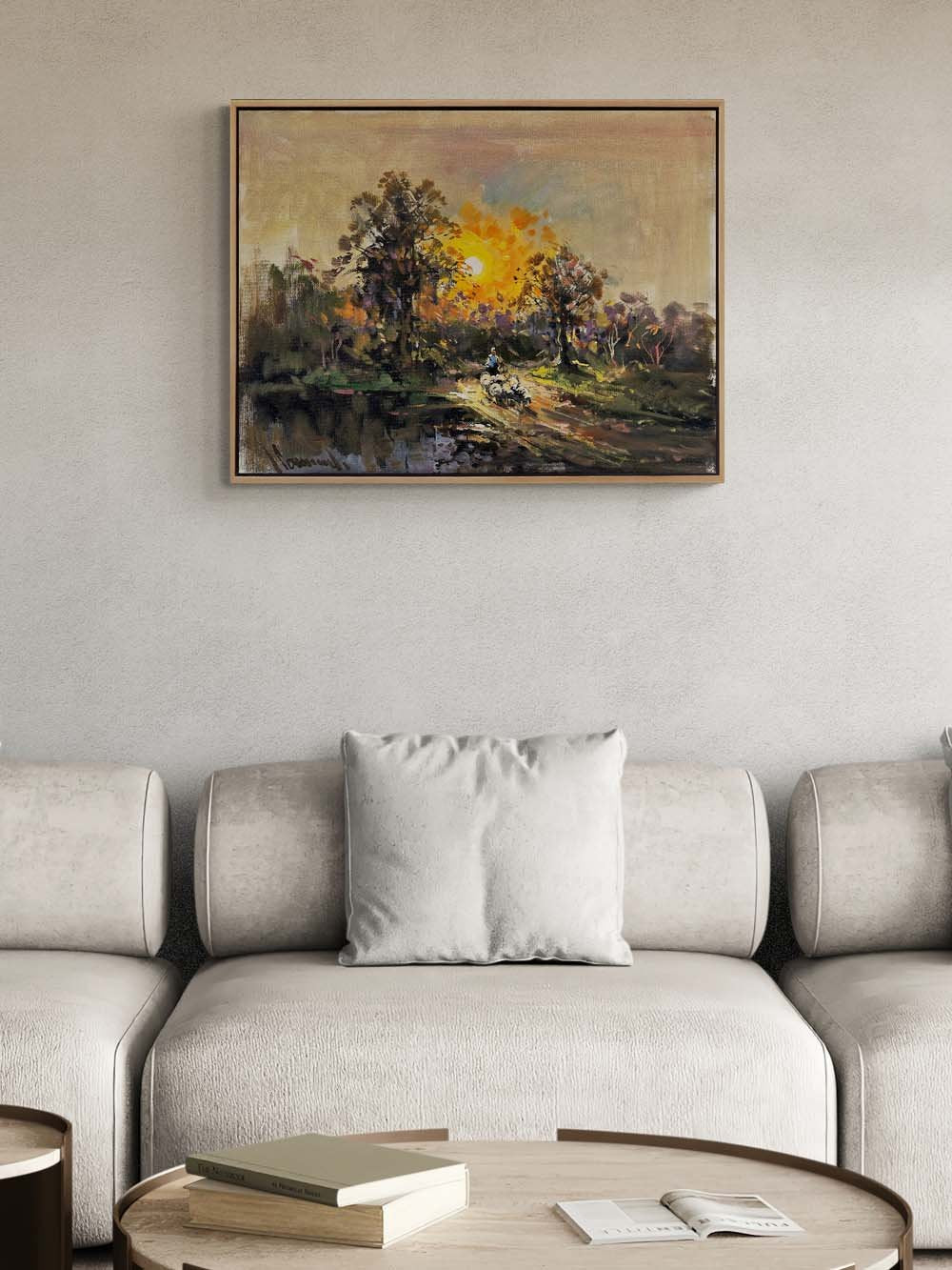 Gün Batımında Köy Yolu Yağlı Boya Tablosu