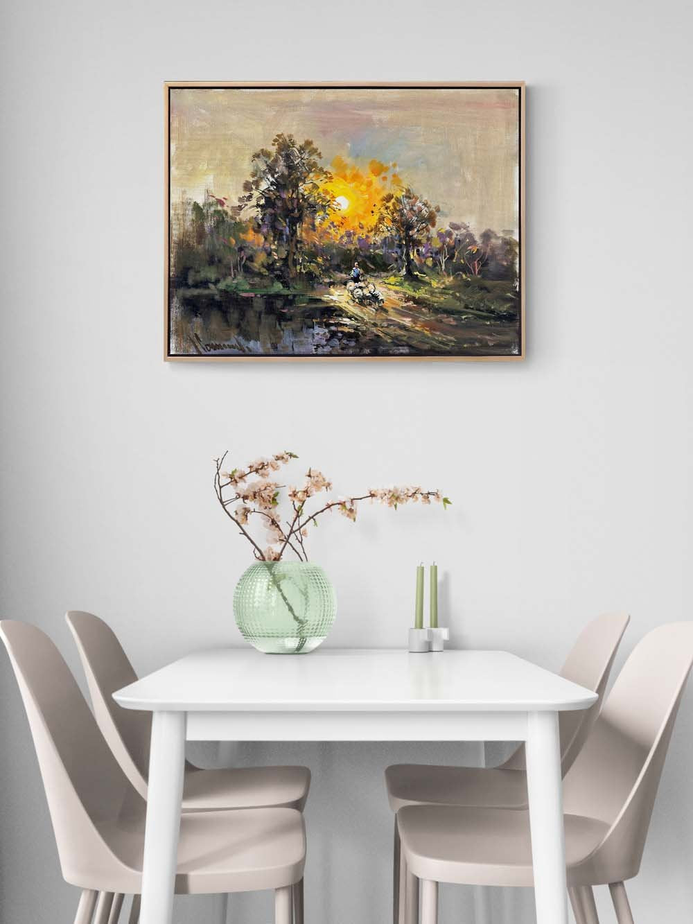 Gün Batımında Köy Yolu Yağlı Boya Tablosu