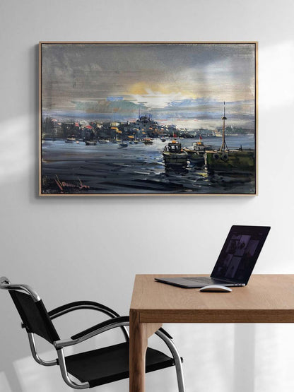 İstanbul Boğazı'nda Bir Gün Yağlı Boya Tablosu