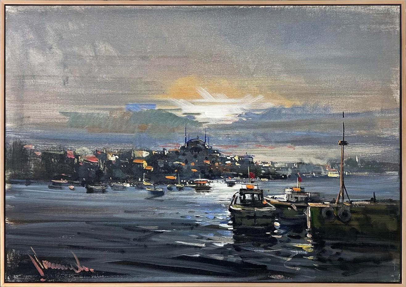 İstanbul Boğazı'nda Bir Gün Yağlı Boya Tablosu