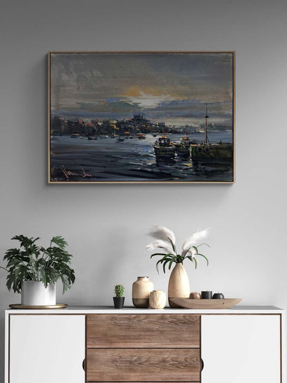 İstanbul Boğazı'nda Bir Gün Yağlı Boya Tablosu