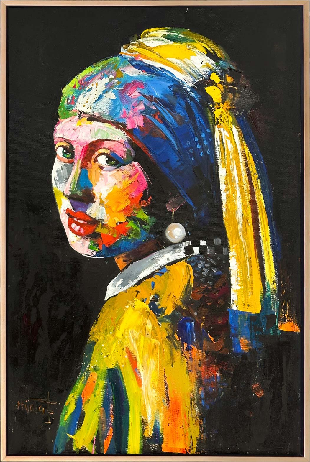 Modern İnci Küpeli Kız Yağlı Boya Tablosu