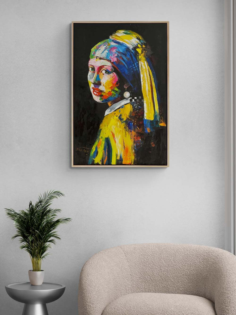 Modern İnci Küpeli Kız Yağlı Boya Tablosu