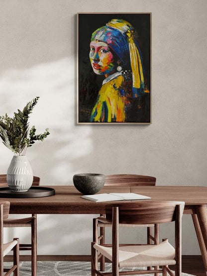 Modern İnci Küpeli Kız Yağlı Boya Tablosu