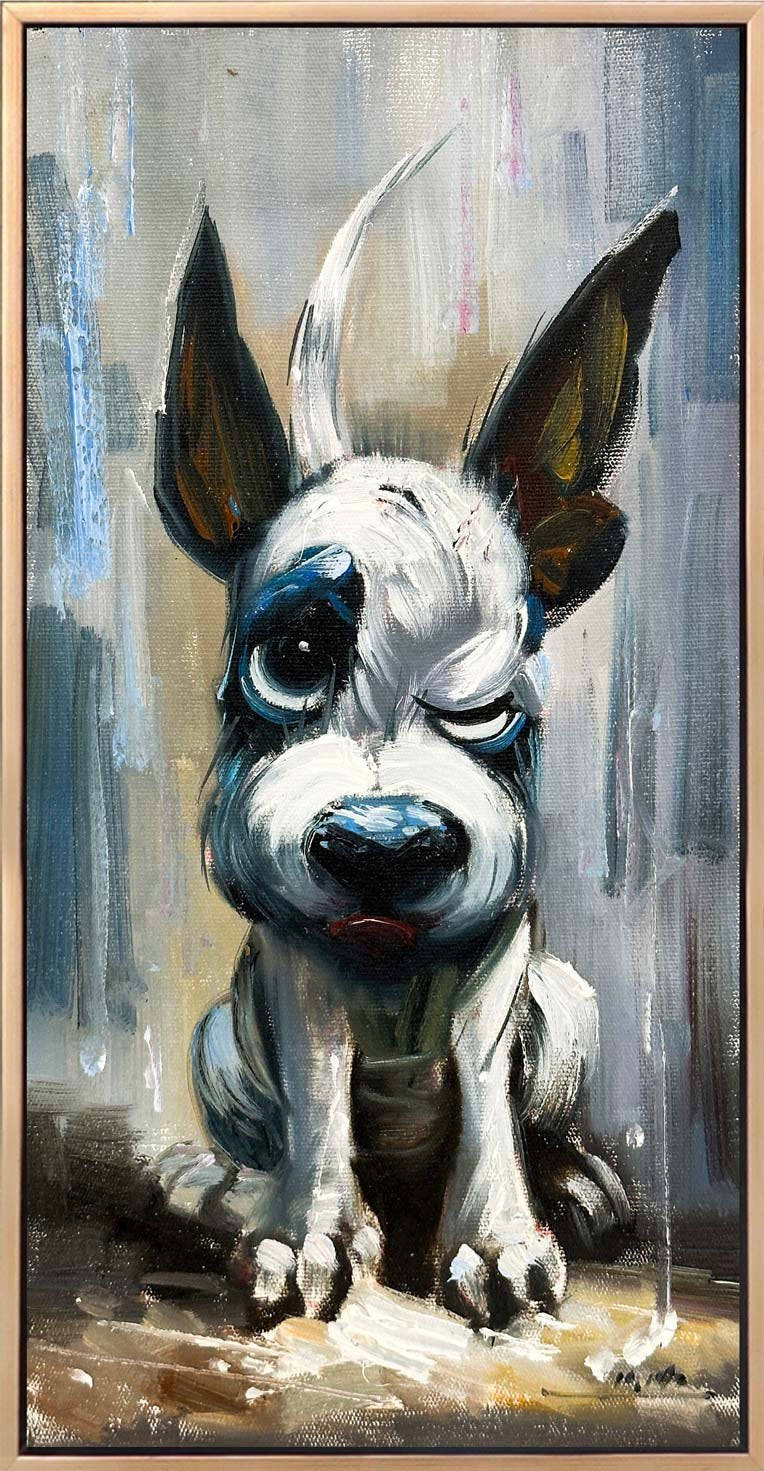 Sevimli Beyaz Köpek Yağlı Boya Tablosu