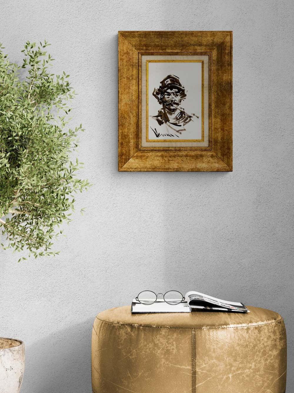 Çizgisel Portre Yağlı Boya Tablosu