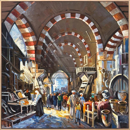 Tarihi Çarşının Yankıları Yağlı Boya Tablosu