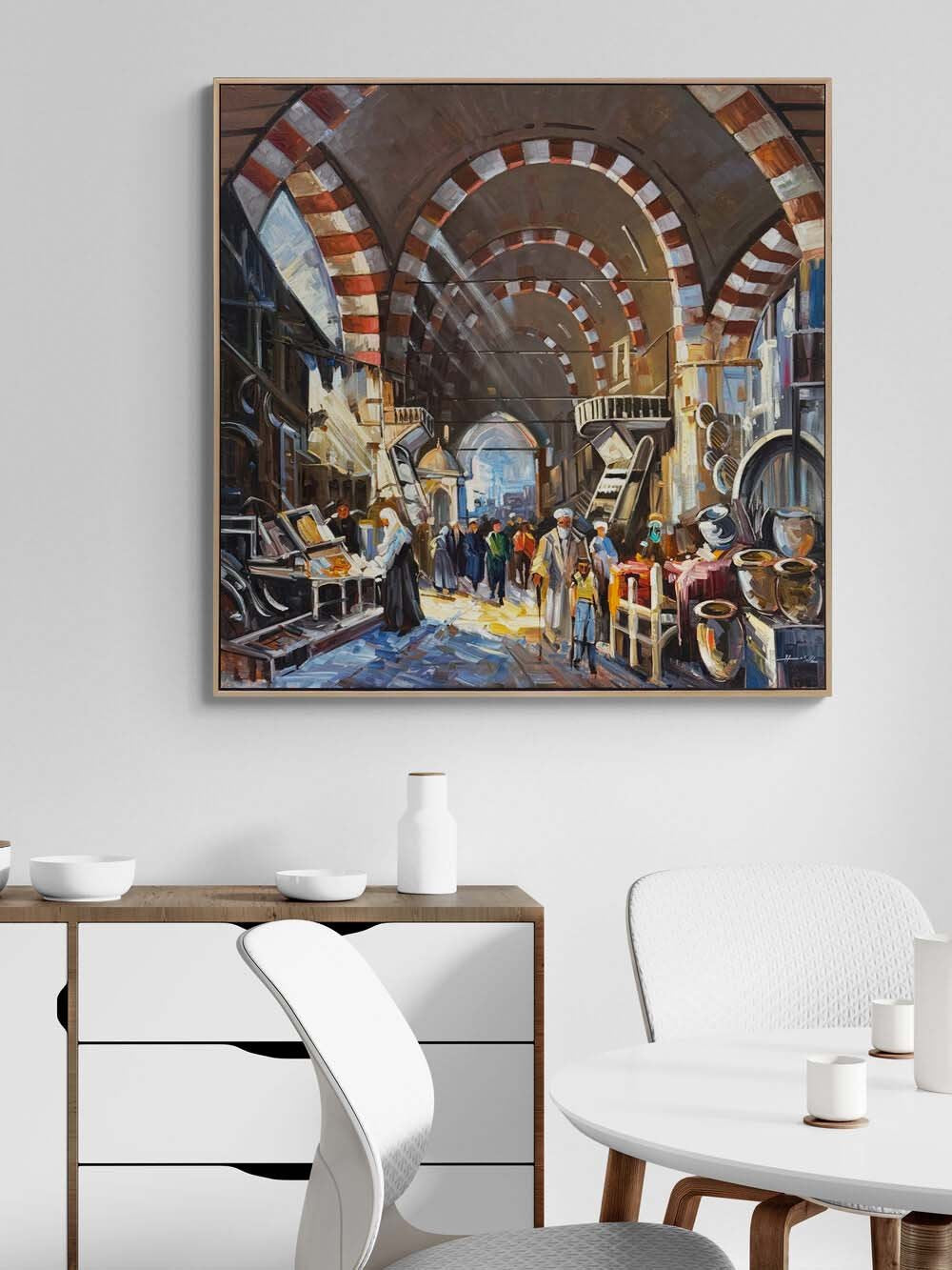 Tarihi Çarşının Yankıları Yağlı Boya Tablosu