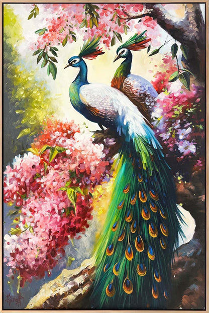 Bahçede Tavus Kuşları Yağlı Boya Tablosu