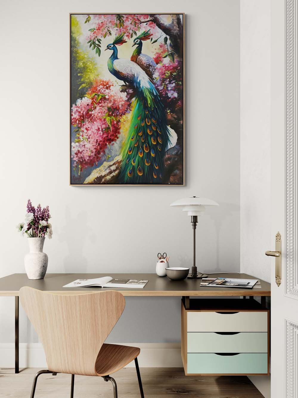 Bahçede Tavus Kuşları Yağlı Boya Tablosu