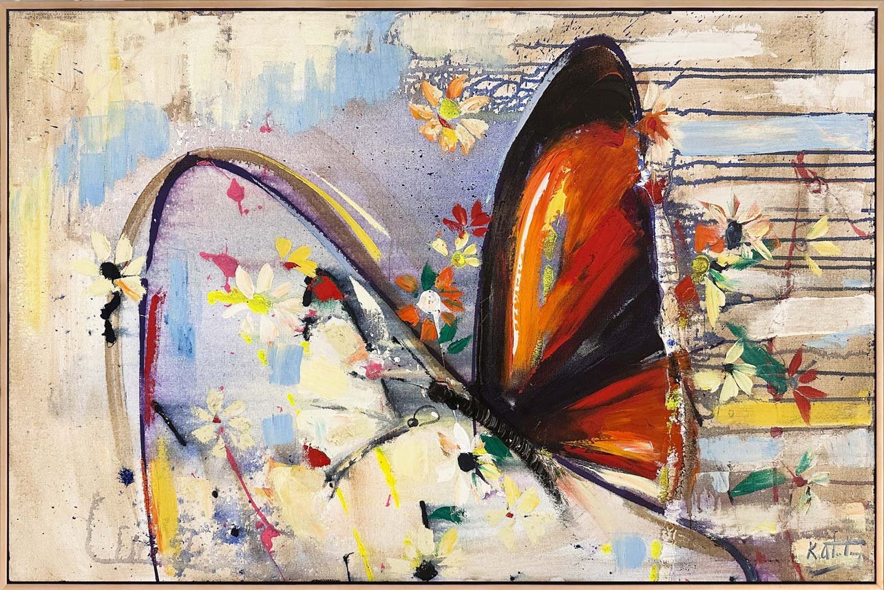 Çiçekler ve Kelebek Yağlı Boya Tablosu