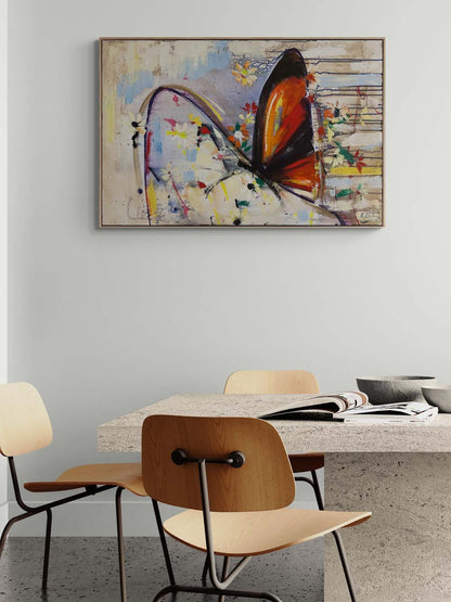 Çiçekler ve Kelebek Yağlı Boya Tablosu