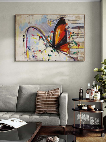 Çiçekler ve Kelebek Yağlı Boya Tablosu