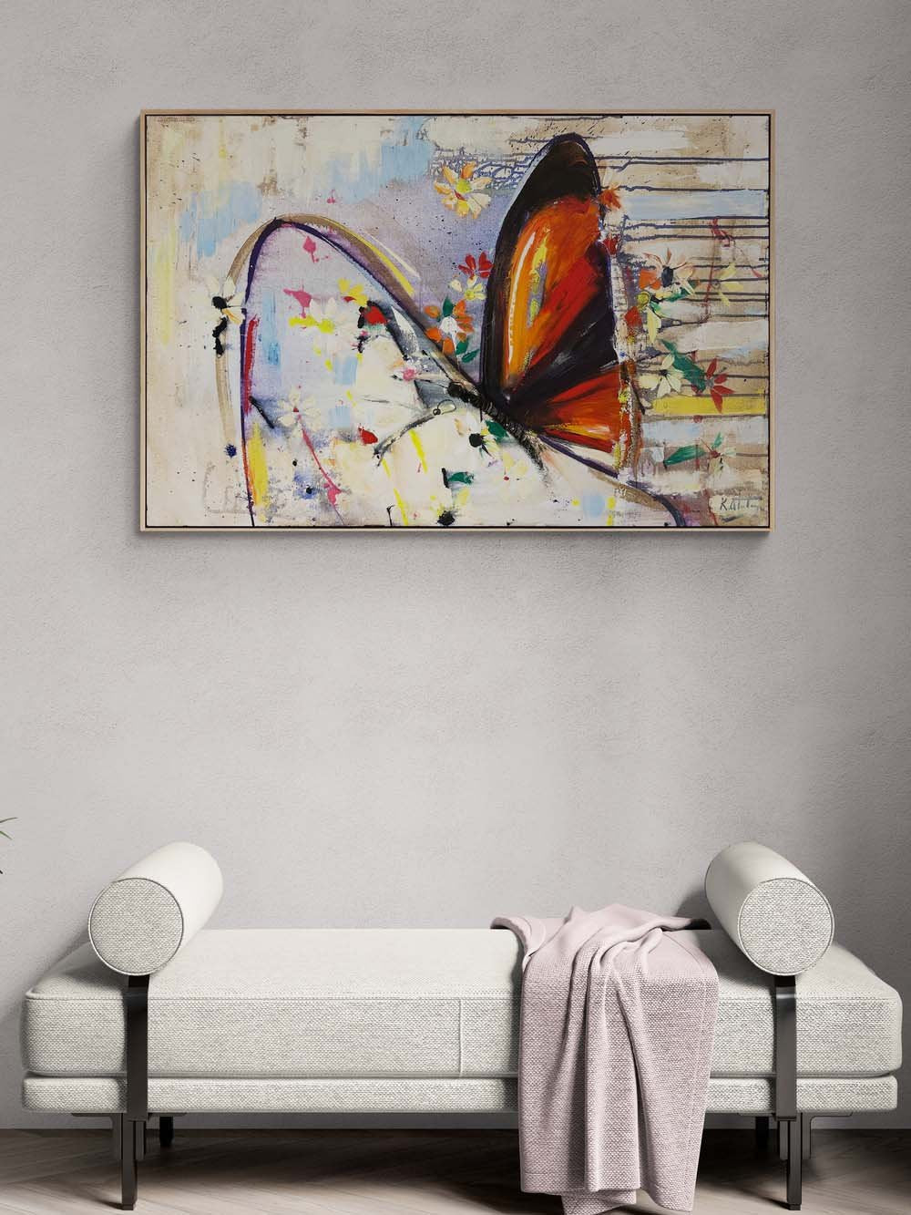 Çiçekler ve Kelebek Yağlı Boya Tablosu