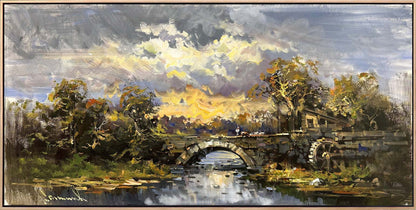 Taş Köprüde Sonbahar Yağlı Boya Tablosu