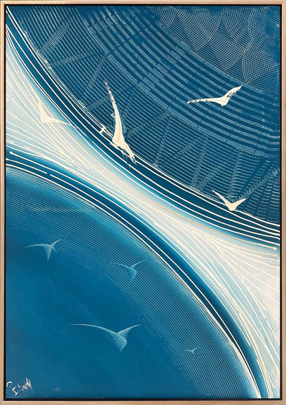 Modern Denizde Kuşlar Yağlı Boya Tablosu