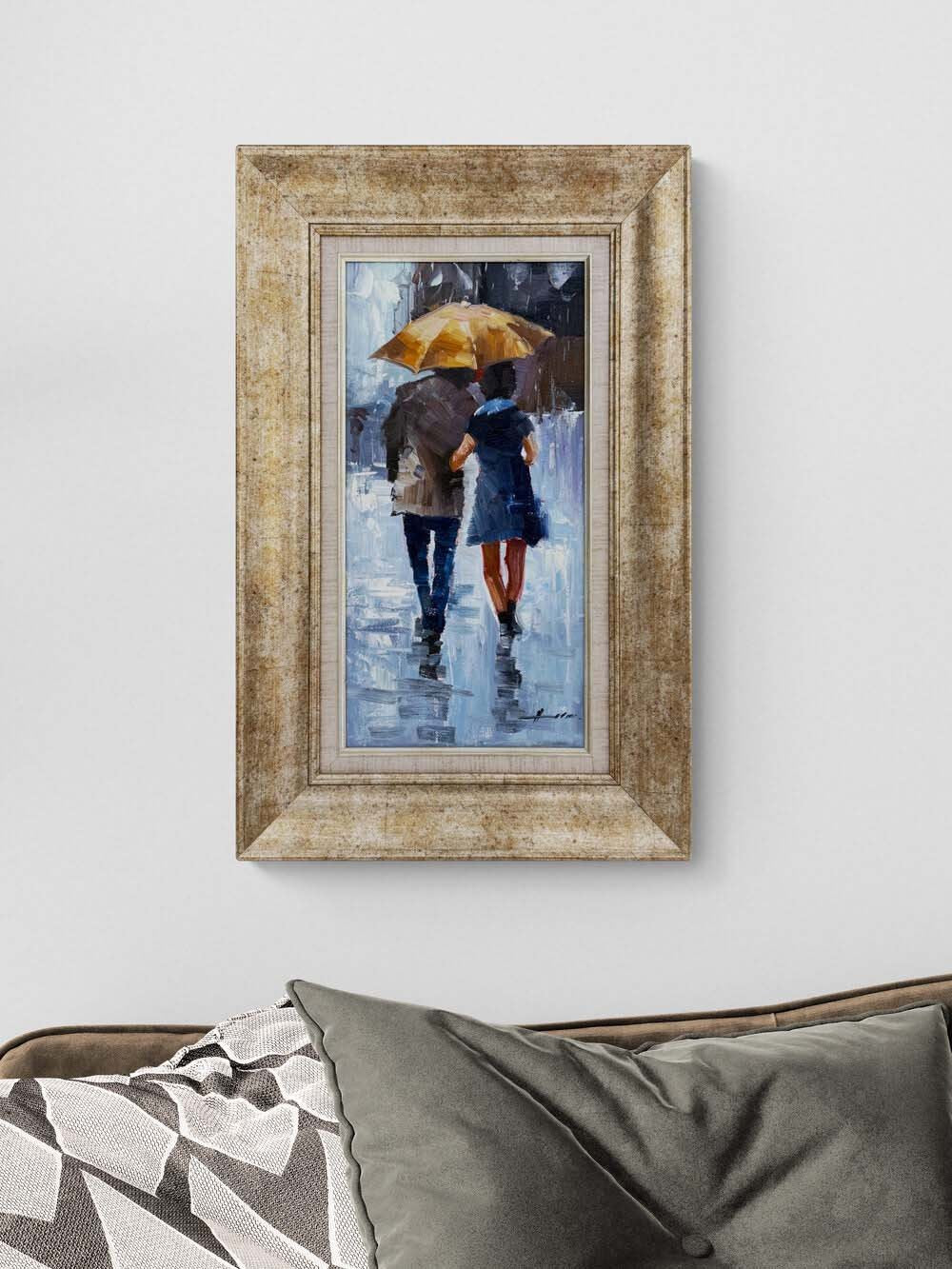 Yağmur Altında Aşıklar Yağlı Boya Tablosu