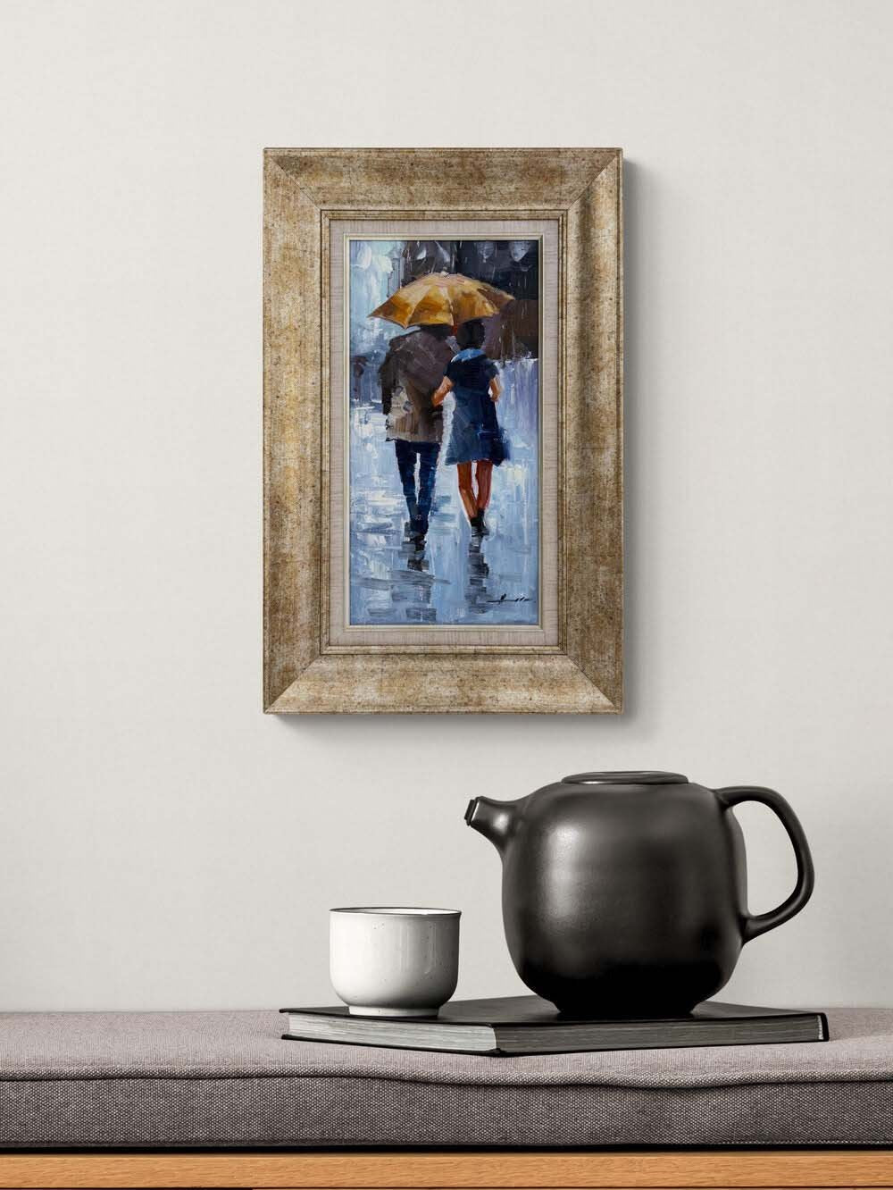 Yağmur Altında Aşıklar Yağlı Boya Tablosu