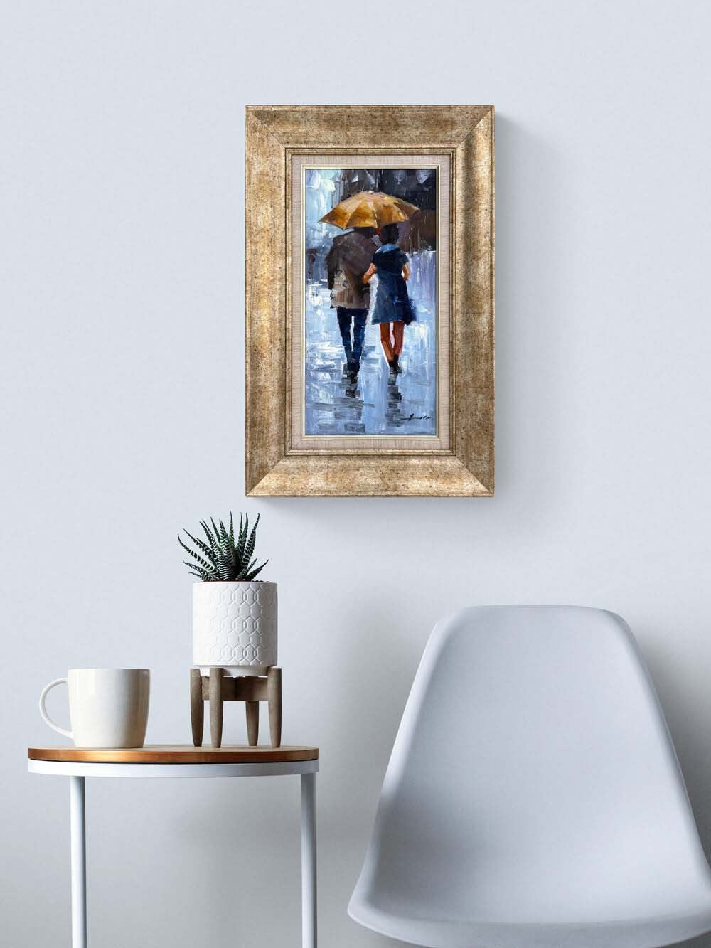 Yağmur Altında Aşıklar Yağlı Boya Tablosu